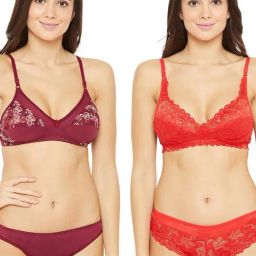 N-Gal Maroon & Orange Lace Bra & Panty Set (Pack Of 2)-image-25