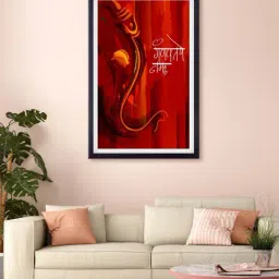 999store Red & White Lord Ganesha Printed Canvas Painting-picture-18