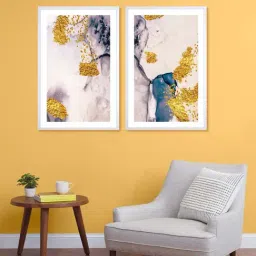 999Store Grey & Gold Printed Abstract Wall Painting-68