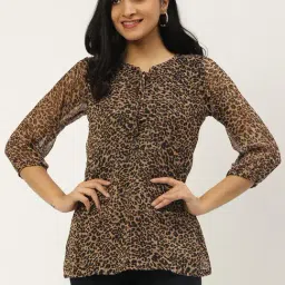 Cottinfab Brown Printed A-Line Georgette Top-picture-4