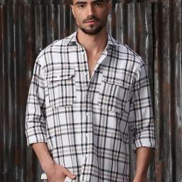 High Star White Cotton Relaxed fit Checks Shirts-image-103