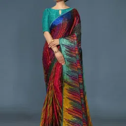 Satrani Multi Color Printed Saree With Unstitched Blouse Piece-picture-46