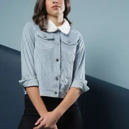 Campus Sutra Light Blue Regular Fit Jacket-image-90