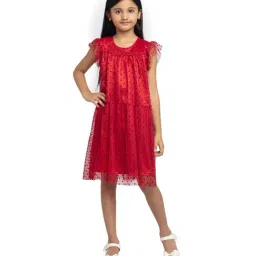 Under Fourteen Only Kids Red Printed Dress-53