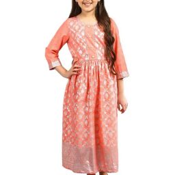 Aurelia Kids Peach Printed Dress-image-21