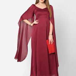 MISH Maroon Sweet Heart Neck Maxi Dress-image-25