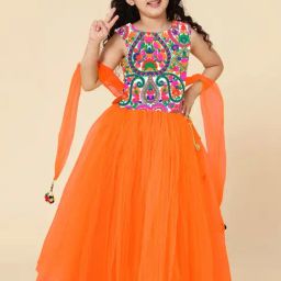 A.T.U.N. Kids Pink & Orange Embroidered Lehenga Cholis-image-83