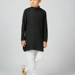 Kids Island Boys Black Cotton Textured Kurta Sets-image-82