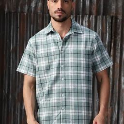 High Star Green Cotton Relaxed fit Checks Shirts-image-102