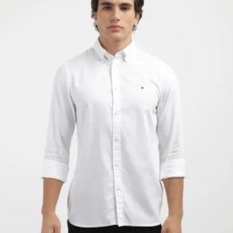 Tommy Hilfiger White Cotton Slim Fit Texture Shirts-image-62