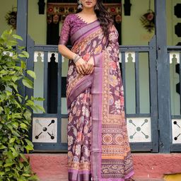 all about you Floral Printed Zari Pure Linen Saree-image-91