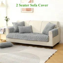 HOKIPO Grey Velvet 1 Piece Sofa Cover With Arms-image-30