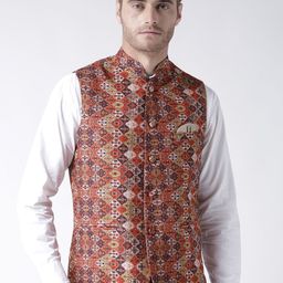 Hangup Men Multicoloured Woven Printed Nehru Jacket-8