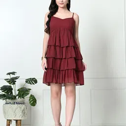 Tushita Solid Layered Chiffon Fit & Flare Dress-picture-1
