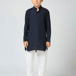 Kids Island Boys Blue Cotton Textured Kurta Sets-picture-44