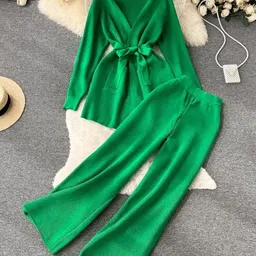 Alamode By Akanksha Green Liboa Woolen Co-Ord Set-image-7