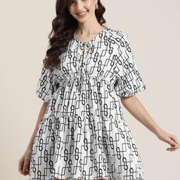 HERE&NOW Printed Puff Sleeve Empire Mini Dress-image-83