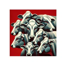 999Store Grey & Red Canvas Abstract Representation Of Cows In A Herd Painting image 2