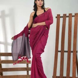 CHARUKRITI Maroon Cotton Saree With Unstitched Blouse-picture-47