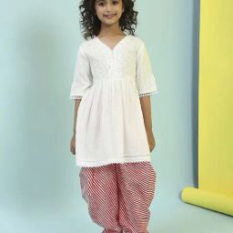 Biba Girls White Cotton Embroidered Suit Set-image-67