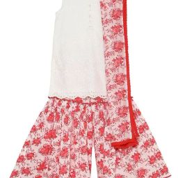 Biba Girls White & Red Cotton Printed Suit Set-2