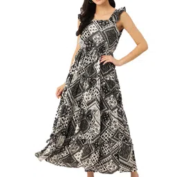 DressBerry Floral Print Flutter Sleeve Georgette A-Line Midi Dress-picture-15