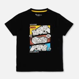 Pepe Jeans Kids Black Graphic Print T-Shirt-image-54