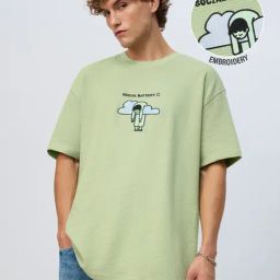 The Souled Store Green Relaxed Fit Embroidered T-Shirt-image-98