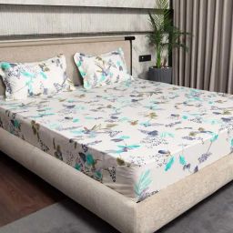 Urban Space Regal Blue Cotton 200 TC King Size Bedsheet With Pillow Covers-picture-43
