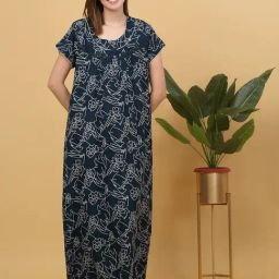 Sweet Dreams Teal Viscose Printed Night Dress-image-95