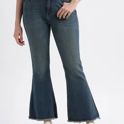 Grit and Flair Women Jean Flared High-Rise Heavy Fade Jeans-image-26
