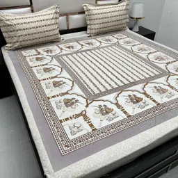 Pure Decor Lifestyle Brown Ethnic Printed Cotton 230 TC King Bedsheet Set 2.75 m x 2.75 m-6