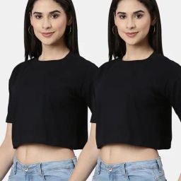 Kryptic Black Cotton Relaxed Fit Crop T-Shirt (Pack Of 2)-image-68