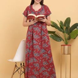 Sweet Dreams Pink Viscose Floral Night Dress-image-93