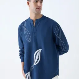 ETA by Westside Indigo Embroidered Relaxed-Fit Cotton-Blend Shirt-picture-18