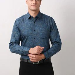 Peter England Blue Cotton Slim Fit Printed Shirt-picture-25