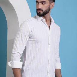 Indian Needle White Regular Fit Striped Shirt-image-24