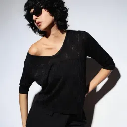 Only Black Self Design Pullover-image-92