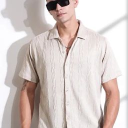 Thomas Scott Beige Relaxed Fit Self Oversized Casual Shirt-image-74