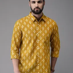 Anouk Men Mustard Yellow & White Regular Fit Printed Casual Shirt-image-50