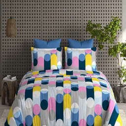 CHICERY White & Grey Geometric 210 TC King Bedsheet with 2 Pillow Covers-image-41