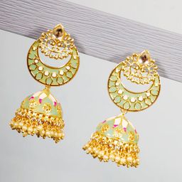 Jazz and Sizzle Gold Plated Stone Studded & Beaded Crescent Shaped Jhumkas-27
