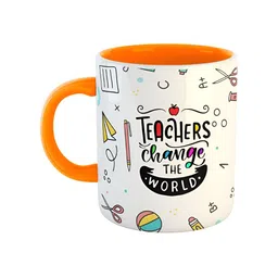 ARTBUG White & Orange Printed Ceramic Glossy Dishwasher & Microwave Safe Mugs 350 ml-image-53