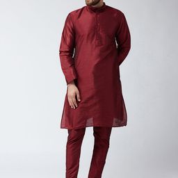SOJANYA Men Maroon Solid Straight Kurta-image-55