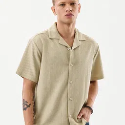 Snitch Men Relaxed Fit Textured Cuban Collar Casual Shirt-image-80