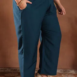 EXTRA LOVE BY LIBAS Plus Size Floral Printed Thread Work Kurta With Trousers & Dupatta image 5