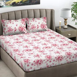 Myntra Elegant Homes White & Purple Printed 300 TC King Bedsheet Set 2.50m x 2.25m-image-57