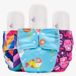 Mylo Baby Freesize Adjustable Cloth Diapers with 3 Free Insert Oeko Tex Certified Pack of 3 - Rainbow Purple Love  Pet Love Multicolour-12