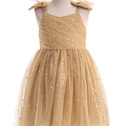 Babyhug Woven Sleeveless Party Frock With All Over Stick Ons - Beige-picture-29