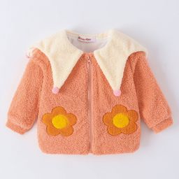 Kookie Kids Full Sleeves Front Open Jacket Flower Design - Peach-image-61